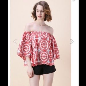 Chicwish Embroidered off the Shoulder Top